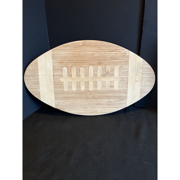 Bamboo 2 Tone Marquetry Football Shape Charcuterie Serving/Cutting Board - Picture 1 of 5